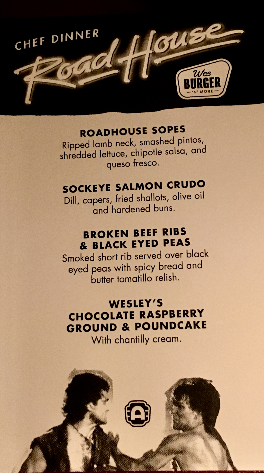 The Road House chef dinner menu